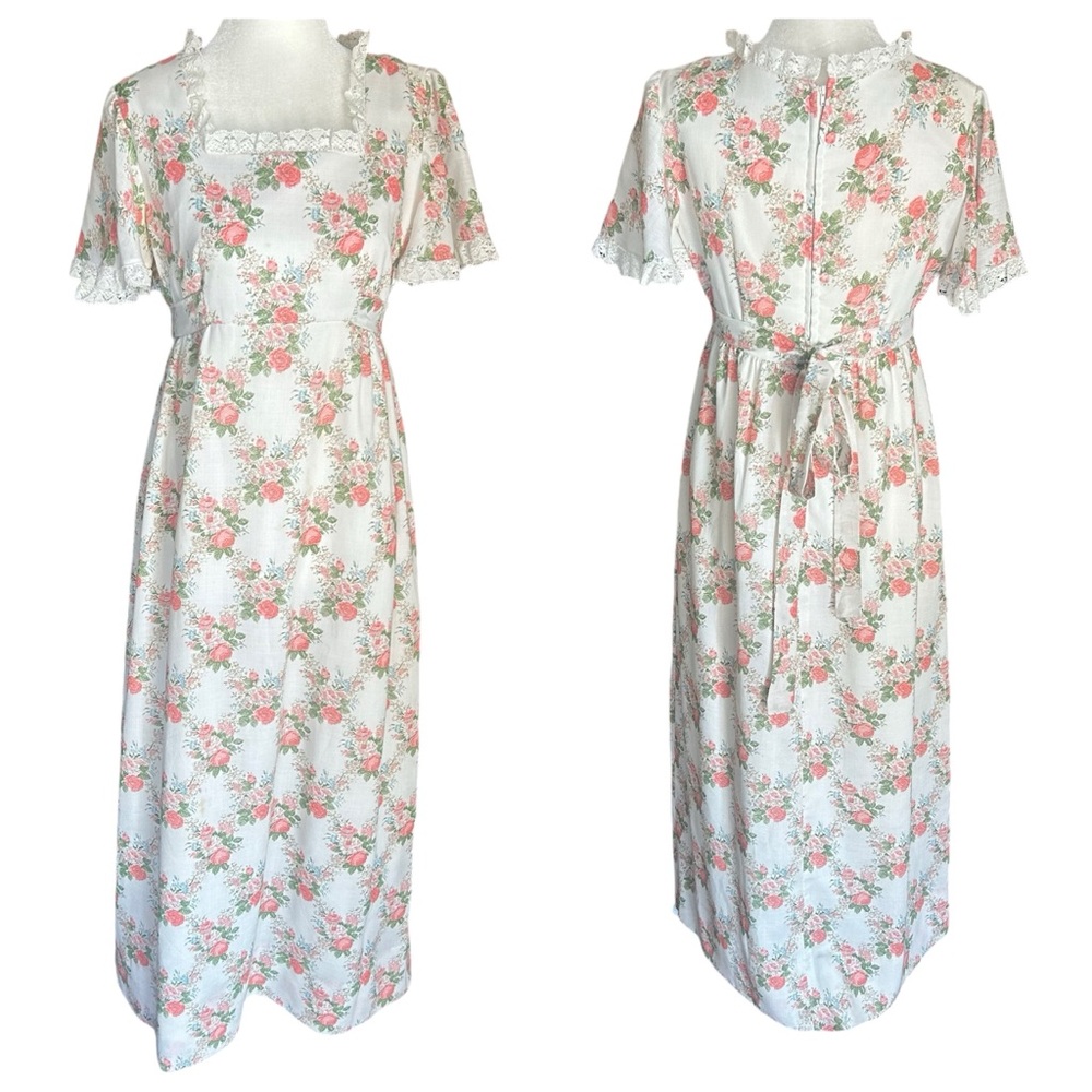 Vintage Prairiecore Floral Lace Trim Maxi Dress